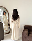 Daniyah Cream Side Wrap Buckle Collar Elegant Dress