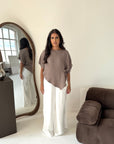 Daniyah Mocha Batwing Sleeveless Gold Button Summer Top