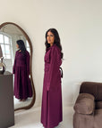 Daniyah Plum Plain Waist Tie Summer Collar Shirt Dress
