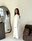 Daniyah White Plain Waist Tie Summer Collar Shirt Dress