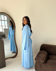 Daniyah Blue Plain Waist Tie Summer Collar Shirt Dress