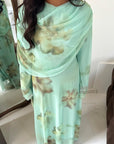 Daniyah Mint Floral Cape Mesh Tie Back Summer Dress