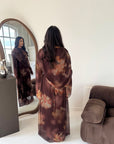 Daniyah Brown Floral Cape Mesh Tie Back Summer Dress