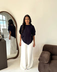 Daniyah Navy Batwing Sleeveless Gold Button Summer Top