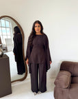 Daniyah Brown Cape Tie Back Top Trouser Co Ord Set