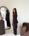 Daniyah Brown Cape Tie Back Top Trouser Co Ord Set