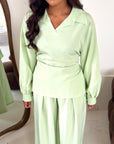 Daniyah Mint Plain Collar Neck Tie Back Trouser Co Ord Set