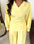 Daniyah Yellow Plain Collar Neck Tie Back Trouser Co Ord Set