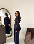 Daniyah Black Plain Collar Neck Tie Back Trouser Co Ord Set