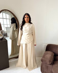 Daniyah Beige Asymmetrical Tie Back Top Trouser Co Ord Set