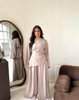 Daniyah Mocha Asymmetrical Tie Back Top Trouser Co Ord Set