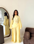 Daniyah Yellow Asymmetrical Tie Back Top Trouser Co Ord Set