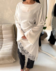 Beyi White Lace Assymetrical Satin Midi Dress