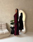 Luna Wine Lace Detail Tie Back Modest Dress