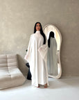 Maya White Satin Kaftan With Neck Scarf Dress
