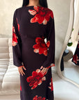 Falon Black Linen Modest Summer Floral Dress