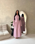 Elani Pink Button Detail Plain Smock Dress