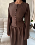 Elani Brown Button Detail Plain Smock Dress
