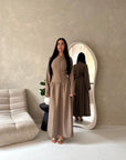 Elani Mocha Button Detail Plain Smock Dress