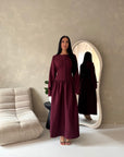 Elani Wine Button Detail Plain Smock Dress