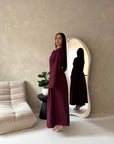 Elani Wine Button Detail Plain Smock Dress