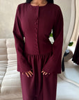 Elani Wine Button Detail Plain Smock Dress