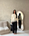 Hayat Cream Satin Tie back Lace Detail Top