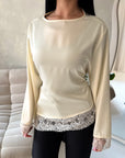 Hayat Cream Satin Tie back Lace Detail Top