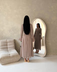Hana Mocha Floral Lace Detail Modest Dress