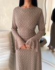 Hana Mocha Floral Lace Detail Modest Dress
