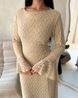 Hana Beige Floral Lace Detail Modest Dress