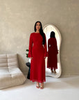 Hana Red Floral Lace Detail Modest Dress