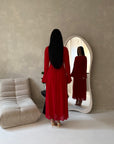 Hana Red Floral Lace Detail Modest Dress