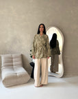 Anita Khaki & Cream Floral Embroidery Linen Co-ord Set