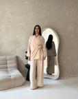 Anita Beige & Cream Floral Embroidery Linen Co-ord Set