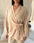 Anita Beige & Cream Floral Embroidery Linen Co-ord Set