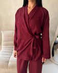 Anita Wine Floral Embroidery Linen Co-ord Set