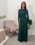 Ru Emerald Green Mesh Ruched Mermaid Dress