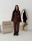 Mara Brown Tailored Gold buckle Blazer Co Ord Set