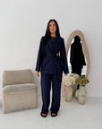 Mara Navy Tailored Gold buckle Blazer Co Ord Set
