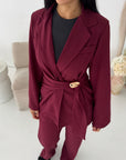 Mara Wine Tailored Gold buckle Blazer Co Ord Set