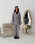 Mara Grey Tailored Gold buckle Blazer Co Ord Set
