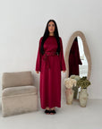 Laia Wine Satin Pearl Detail Belt Dress