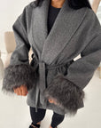 Shaynia Charcoal Short Belted Extreme Fur Coat