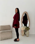 Shaynia Wine Short Belted Extreme Fur Coat