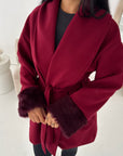 Shaynia Wine Short Belted Extreme Fur Coat