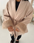 Shaynia Beige Short Belted Extreme Fur Coat
