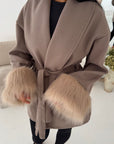 Shaynia Mocha Short Belted Extreme Fur Coat