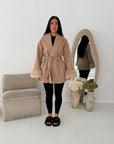 Shaynia Camel Short Belted Extreme Fur Coat
