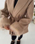 Shaynia Camel Short Belted Extreme Fur Coat